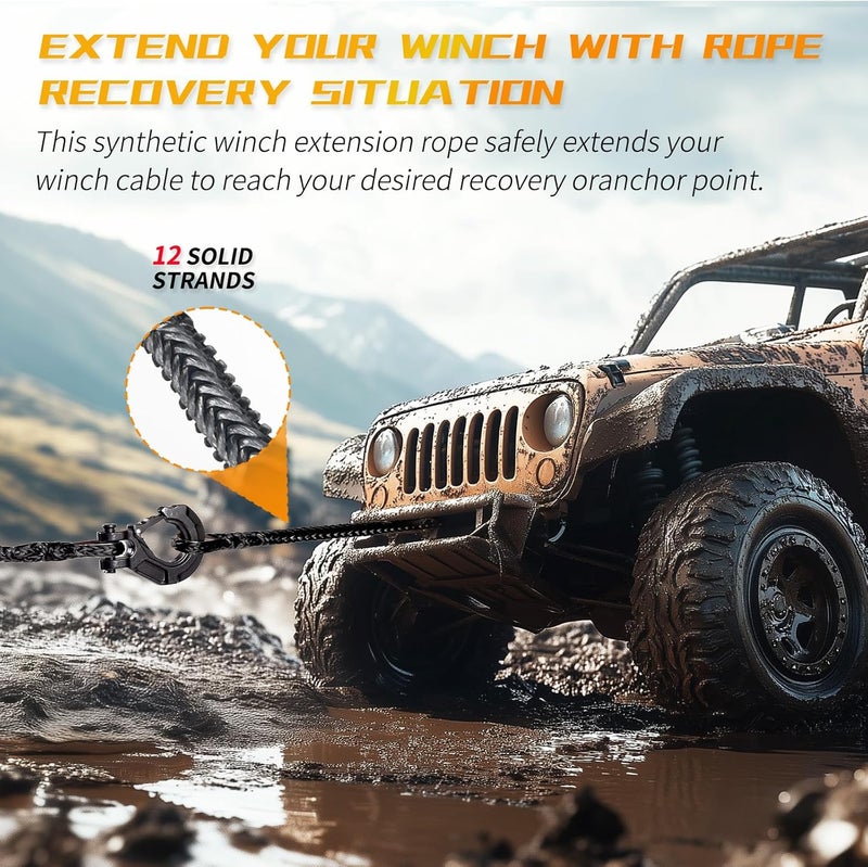 AlltoAuto 3/8 Inch x 92 Feet Synthetic Winch Rope Extension 26,500 Lbs for Off Road Vehicle ATV UTV SUV Black - Image 5